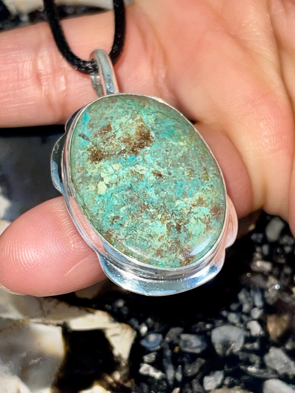 Chrysocolla- Shattuckite Crystal Pendant 2” - Picture 8 of 17